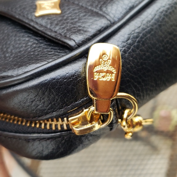 Vintage MCM Black Leather Gold Chain Mini Crossbody Bag Made in Germany Classic - Picture 7 of 17